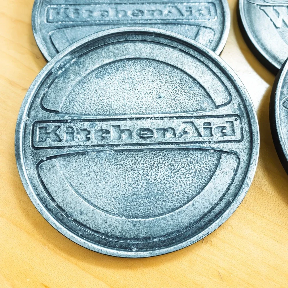 Vintage KitchenAid Whirlpool Corporation Coasters Pewter Metal Keeler Cork